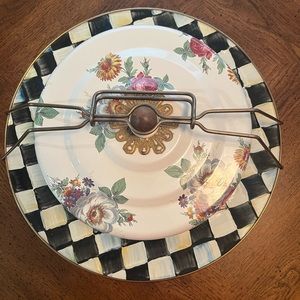 Vintage Mackenzie Childs Enamel Floral Market Courtly Dome Cake Platter&Carrier